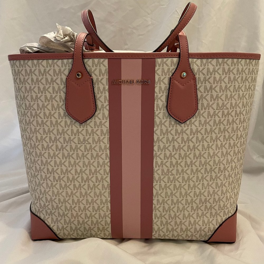 MICHAEL Michael Kors Eva Large Signature Logo Stripe Tote Bag